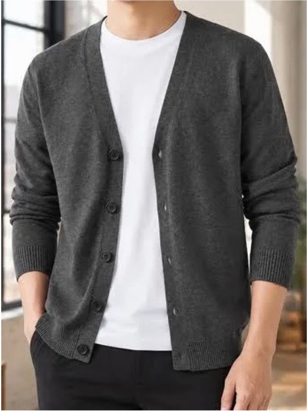 Uniqlo Linen Blended V-Neck Long Sleeve Cardigan